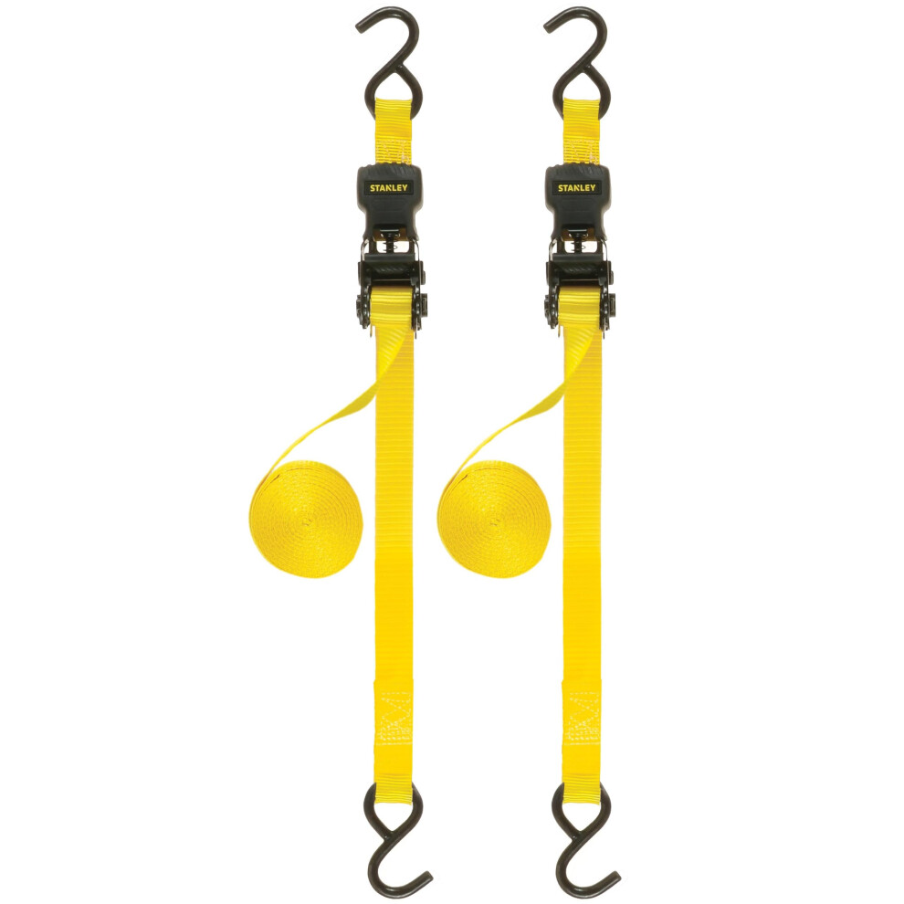 Stanley S10002-12 Black/Yellow 1" X 12' Ratchet Straps - 500 Lbs Safe Working Load / 1,500 Lbs Break Strength, 2 Pack