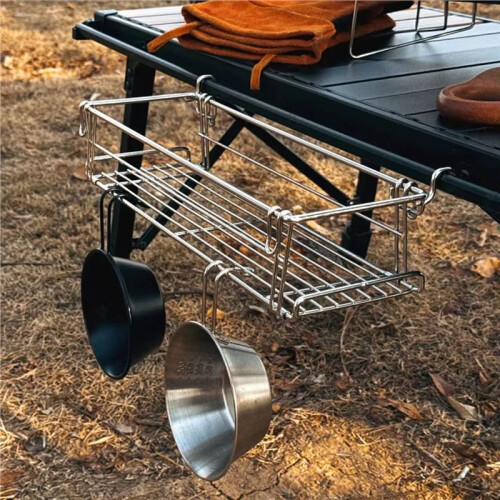 Outdoor Aluminum Table Side Storage Rack Hanging Mesh Expansion Bracket Folding Table Extension Basket Folding Rack 1