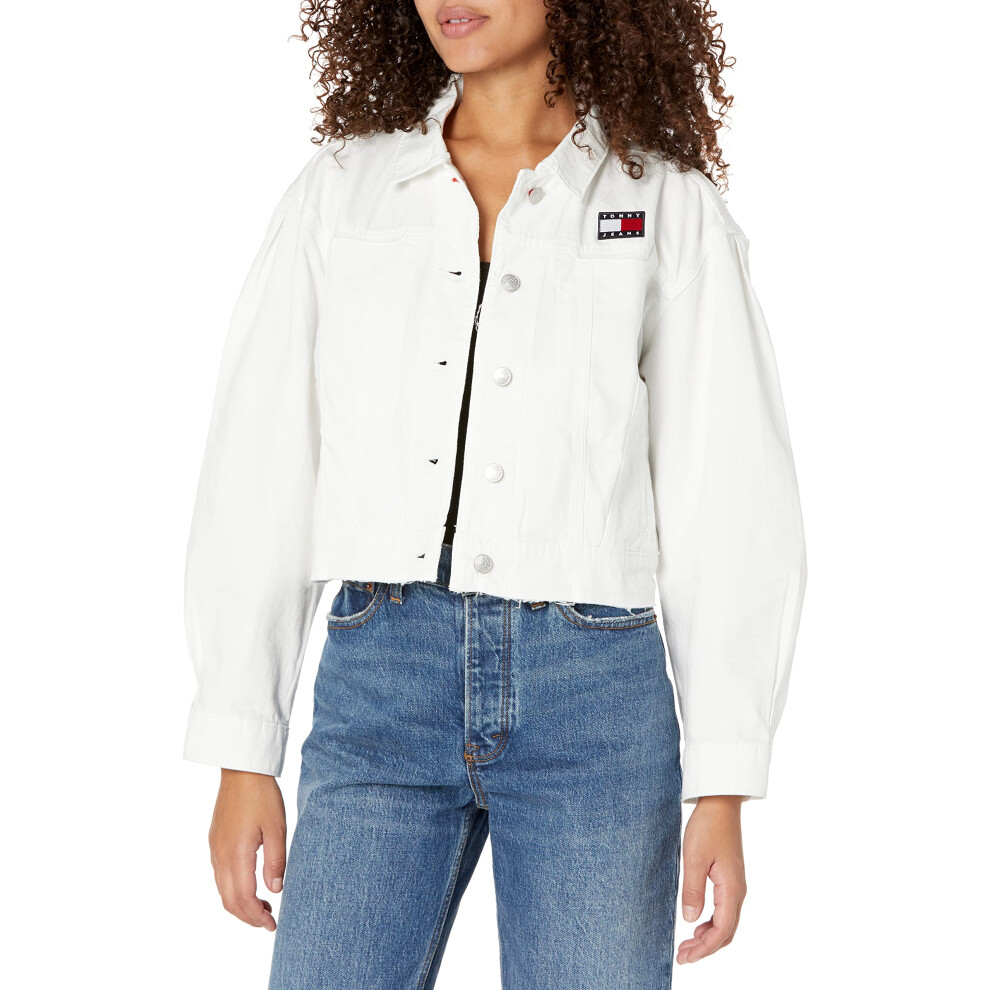 Tommy Hilfiger Tommy Jeans Women's Denim Trucker Jacket, Rinse Wash, L White