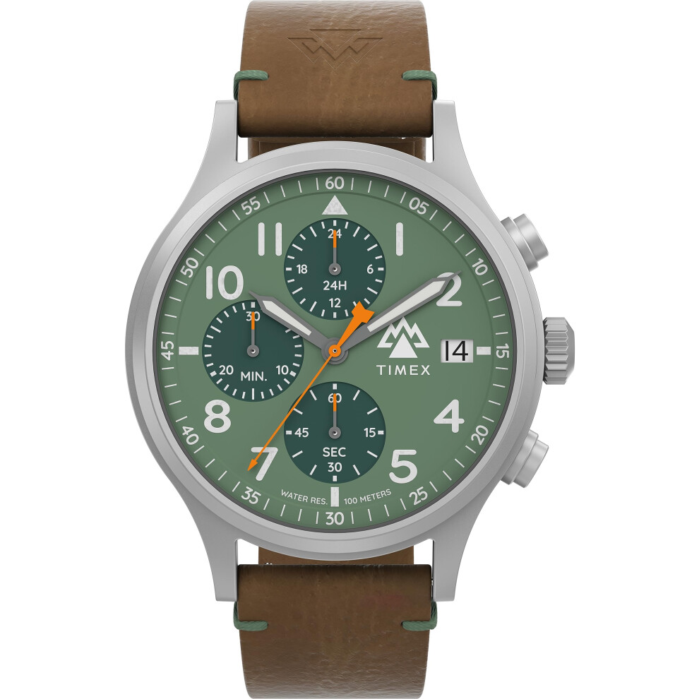 Timex Men's Expedition North Sierra 42Mm Watch - Tan Strap Dial Ip Steel Case Green