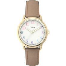Reloj Timex Easy Reader de 30 mm para mujer - Correa marrón, esfera blanca, caja dorada