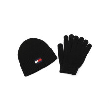 Tommy Hilfiger Muts en Handschoenen Set met Geborduurd Vlag, Zwart, One Size
