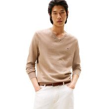 Tommy Hilfiger Heren Katoenen V-Hals Trui, Coastal Taupe Medium