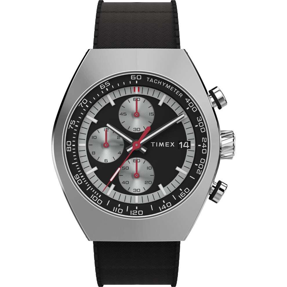 Timex Men's Legacy Tonneau Chronograph 42Mm Watch - Strap Dial Stainless Steel Case Black