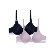 Tommy Hilfiger Dames Microfiber Push-Up Bh met Beugel 2-Pack, Beige/Zwart, 34B