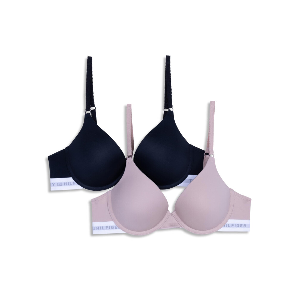 Tommy Hilfiger Women's Microfiber Push-Up Bra With Underwire 2-Pack, Balanced 34B Beige/Black