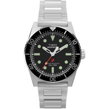 Reloj Timex para hombre Deep Water Reef 41mm - Pulsera de acero inoxidable, esfera negra, caja de acero inoxidable