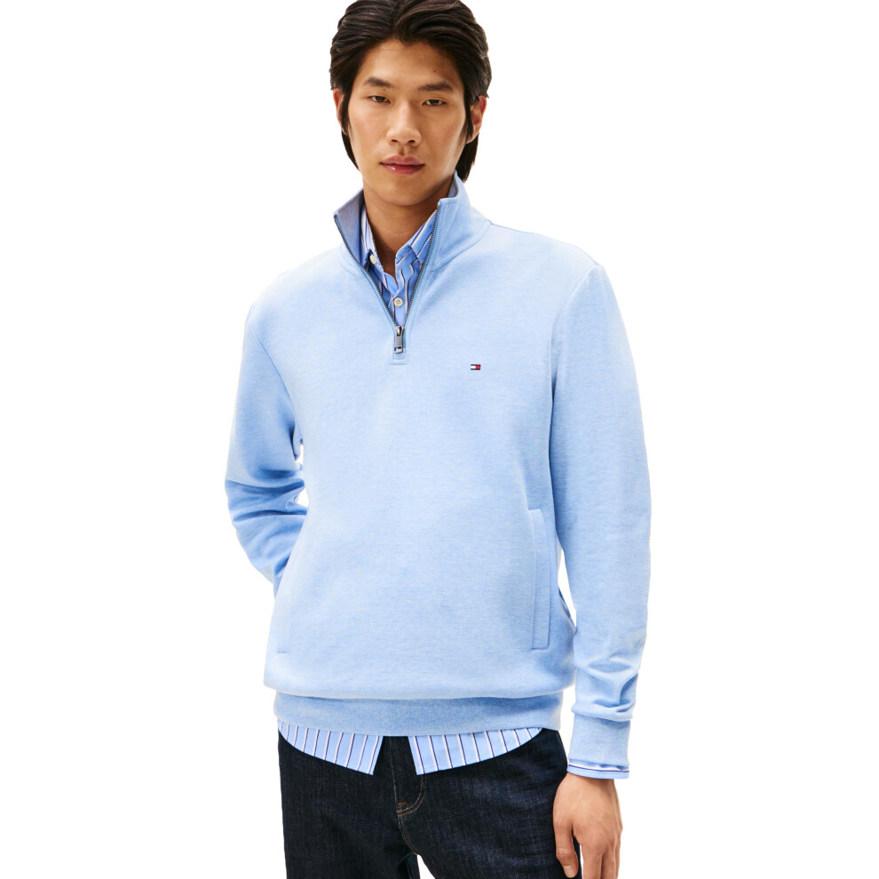 Tommy Hilfiger Men's Intechno Quarter Zip, Vessel Heather Large Blue