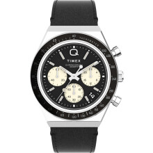 Reloj Timex Q para Hombre 40mm - Esfera Negra, Caja Plateada, Pulsera Negra