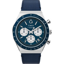 Reloj Timex Q para hombre 40mm - Correa negra, esfera azul, caja de acero inoxidable
