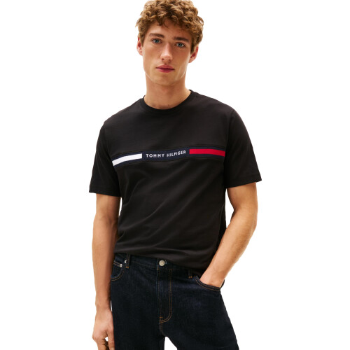 Tommy Hilfiger Tommy Hilfiger Herren T-Shirt mit Brust-Einsatz, Schwarz Mittel