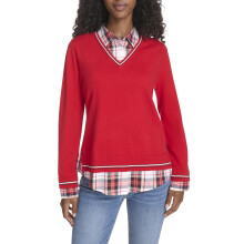Tommy Hilfiger Femme Vêtements de Sport Pull Superposé Deux Pièces, Multicolore Écarlate, Petit