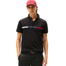 Tommy Hilfiger Mænds Polo med Brystindsats Korte Ærmer, Sort Medium