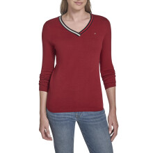 Maglione Tommy Hilfiger Donna Soliv V-Neck in Cotone Ivy, Crimson Multi, X-Small