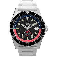 Reloj Timex Hombre Deep Water Reef 41mm - Pulsera de Acero Inoxidable Esfera Negra Caja de Acero