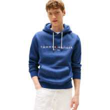 Sweat à Capuche Logo Brodé Tommy Hilfiger, MER BLEU HEATHER Medium