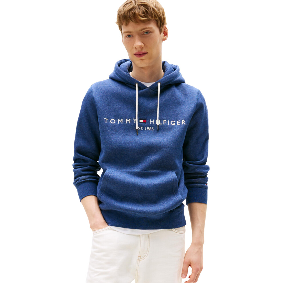 Tommy Hilfiger Men's Embroidered Logo Hoodies, Aegean Sea Heather Medium