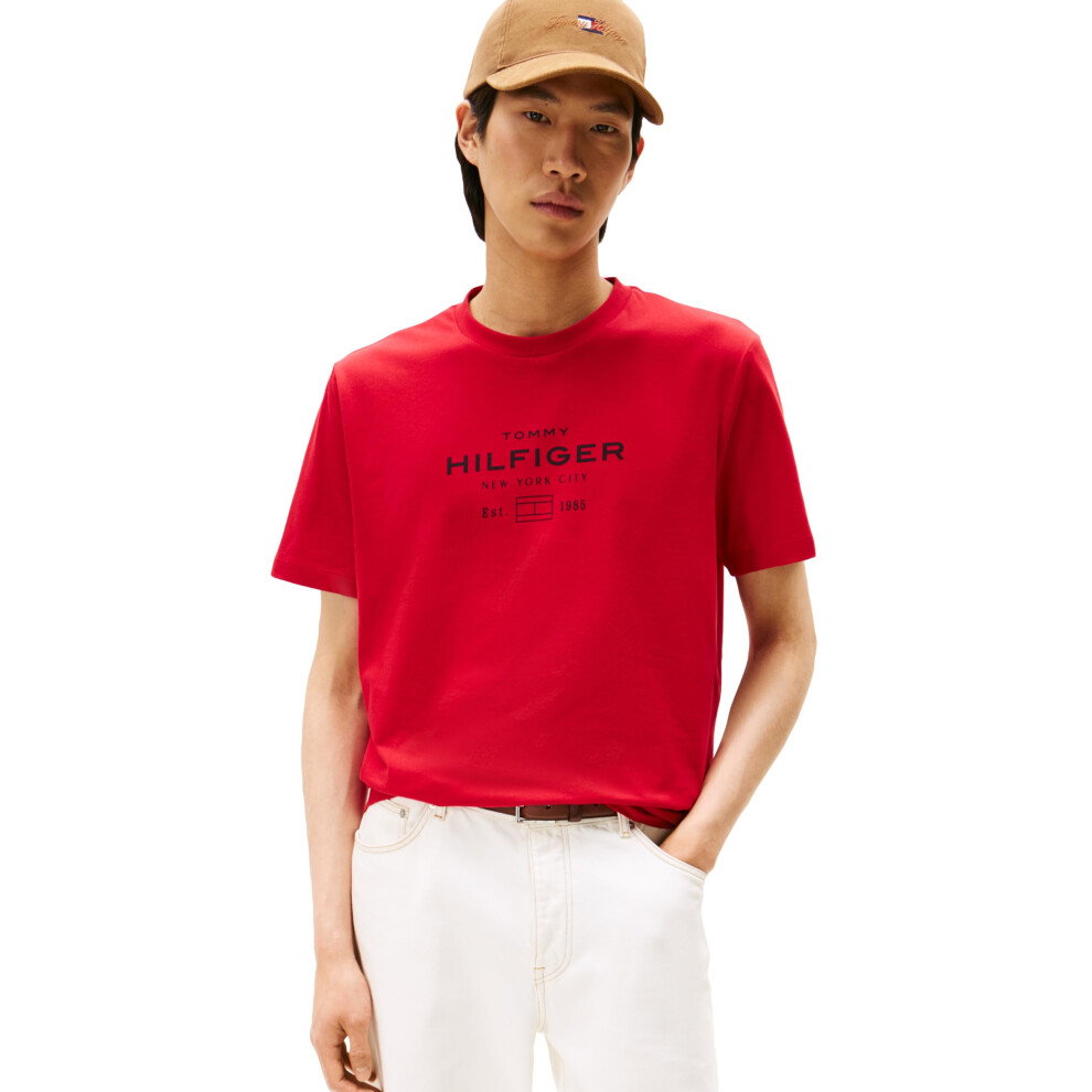 Tommy Hilfiger Men's Stacked Graphic Tee, Medium Medium Red