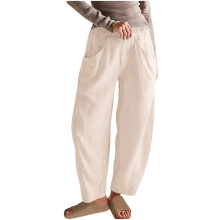 Linen Pants for Women Cotton Baggy Casual Pants Wide-Ivory S