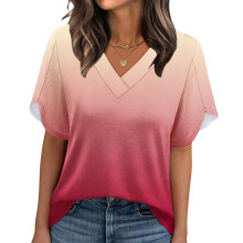 Damen-Sommer-Oberteil mit V-Ausschnitt und-Rot XL