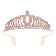 Elegant Princess Crown Headband with Combs, Rhinestone Tiara for Bride, Prom & Birthday – Rose Gold