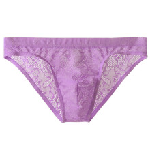Herenonderbroek met kant, lage taille, bikinislip en ademend ondergoed voor alle seizoenen, paars, maat 2XL