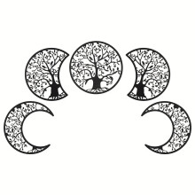 5pcs Moon Phase Wall Hanging - Metal Lunar Aesthetic Art for Bedroom, Living Room, Dorm, and Office Decor
