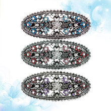 FRCOLOR Lot de 3 pinces à cheveux ovales vintage en alliage et cristal, avec ressort, pour femmes et filles (rose + bleu + violet)