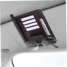 Car Visor Organizer PU Leather Document and Card Holder with Secure Visor Attachment Black Red