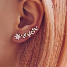 Ear Crawler Earrings Crystal Leaf Ear Climber Earrings Faux Diamond Flower Chic Stud Earrings