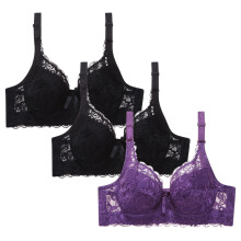 Pack of 3 Bra for Women Plus Size Full-Coverage Push Up Lace Bra with Underwire Soft Comfy Bralettes for Women with Support Black 34B
