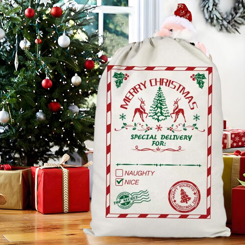 Christmas Burlap Bag, Candy Canvas Drawstring Pouch, Large Christmas Candy Gift Storage Canvas Drawstring Pouch