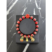 Traditional Chinese Ash Glaze Glass Beaded Bracelet with Golden Pi Xiu Charm – Elegant Crystal & Glaze Handcrafted Gift for Women