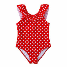Tao Child Flickor Baddräkt med Prickigt Tryck, Volang, 1-Delad Baddräkt, Sommar, Strand, Sport, Badkläder, Röd, 11-12 År