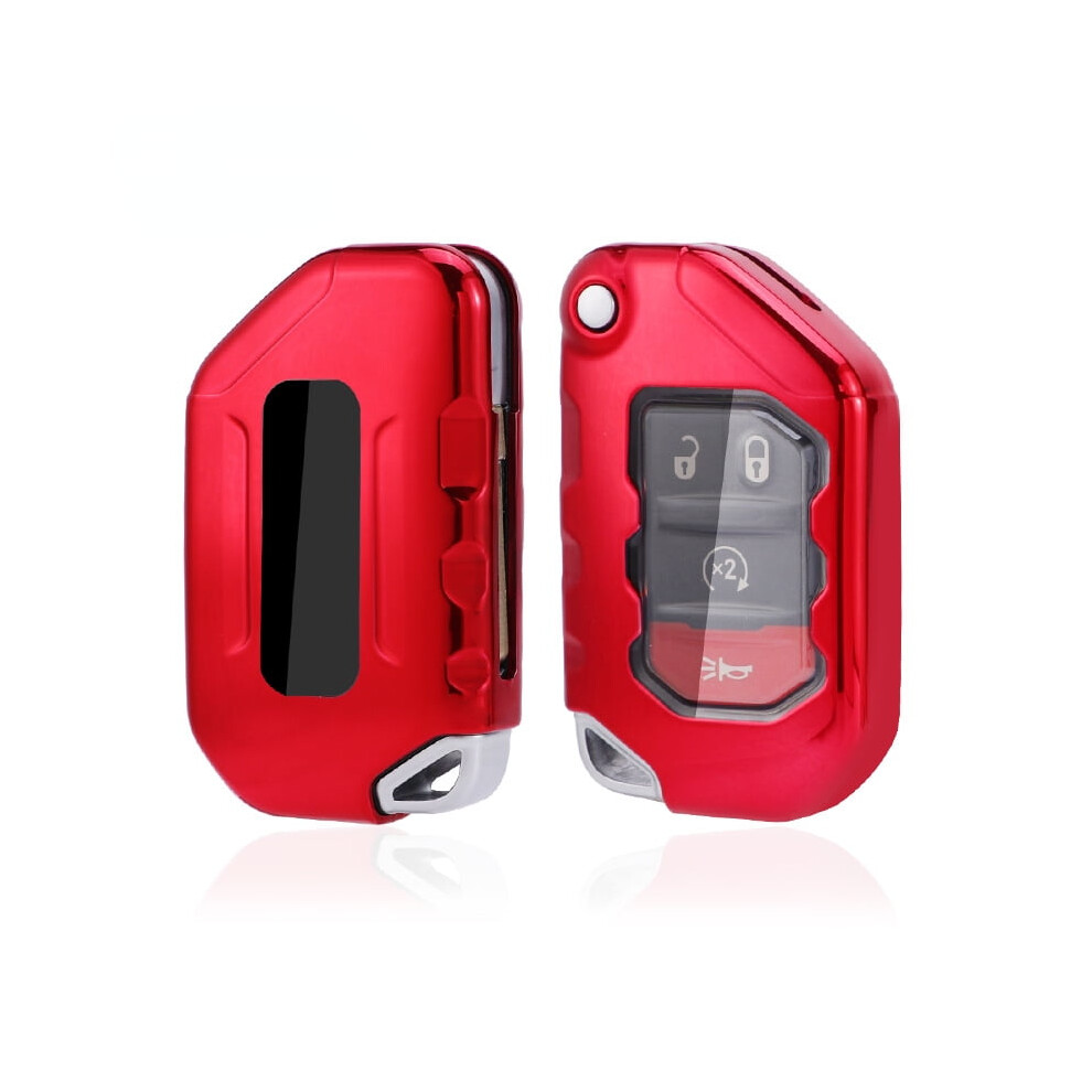 Compatible With Jeep Wrangler Jl/Jlu/Rubicon/Gladiator/Jt/Sahara/Wagoneer Â Tpu Flip Key Fob Cover & Remote Holder Red 9448483986380