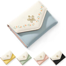 Women's Cute Wallet, Small Tri-Fold RFID Blocking Leather Wallet with ID Window, Girls and Women - Flowers/2PCS/Green+Yellow
