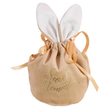 Easter Bunny Gift Bags, Rabbit Ear Velvet Drawstring Pouches, Reusable Treat Bags for Candy/Jewelry – Khaki, 6.7"