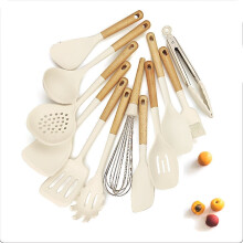 Silicone Cooking Utensils Set, Kitchen Utensils Set with Wooden Handle, Kitchen Gadgets for Non-Stick Cookware, Heat Resistant Spatula Set