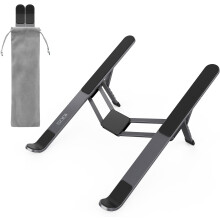 Hopfällbart laptopstativ i aluminium för MacBook Pro/Air, iPad, HP, Dell, Lenovo (upp till 16 tum) – Bärbart och ergonomiskt, svart