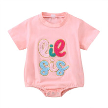 Baby Drenge Piger Bubble Romper Sommer Casual Kortærmet Romper Bodysuit med Broderi og Bogstaver til Babypiger og Småbørn Rød 12-18 Måneder