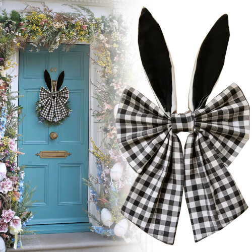 Easter Bow Black White Plaid Burlap 1 Pack