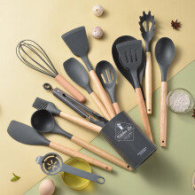 Milk White Wooden Handle Silicone Kitchenware 11 Pieces Suit Non-Stick Spatula Cooking Tools Kitchen Utensils Kitchen Set