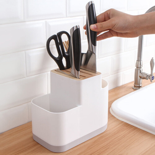 Multifunction Kitchen Storage Rack Plastic Draining Inserted Block Organizer Cutlery Holder for Chopsticks Spoons