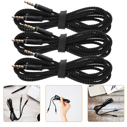 4 Pcs Auxiliary Cord Stereo Audio Cable Amp Headphone Black