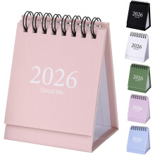 19-Month Mini Desk Calendar (Jan 2026–Jul 2027), Standing Flip, Twin-Wire, Stickers, for Home/Office/School