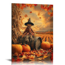 Autumn Scarecrow Harvest Canvas Wall Art (12x16in) for Living Room, Bedroom, Office & Bathroom Decor