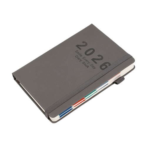 2026 English Calendar Notebook Vertical Patterned Strap Daily Planner Annual Calendar Notebook（Gery）