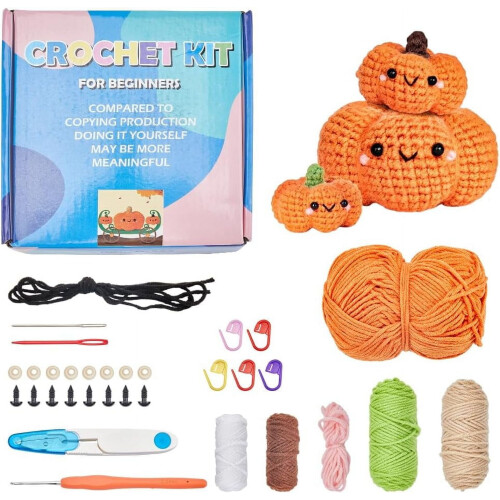 Halloween & Thanksgiving Crochet Kit for Beginners – Pumpkin Pattern with Video Tutorials, DIY Craft Gift