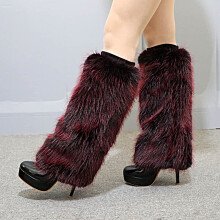 Winter socks 1 Pair Plush Elastic Solid Color Thick Leg Warmers Autumn Winter Women Warm Faux Fur Boot Stockings Wine Red
