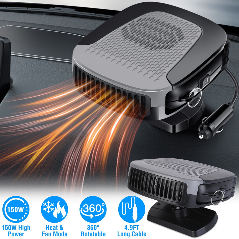 12V 150W Portable Car Heater & Defroster Fan, 360 Rotation, Compatible With Auto Windshield 9448483451925